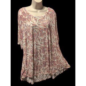 Lane Bryant Shirt Womens 26 28 Pink Paisley Print Short Sleeve Lightweight Top